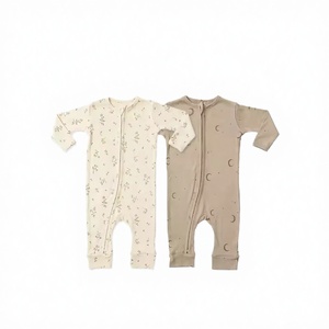Combinaison pour bébé, été, unisexe, imprimé mignon, manches longues, fermeture éclair, tricotée en pur coton, pour bébés et tout-petits - Product Image 1