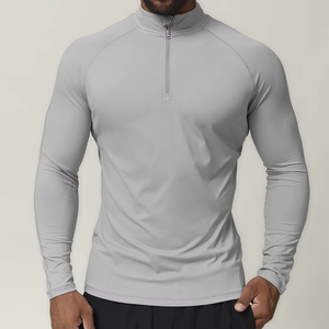 Sweat-shirt à fermeture éclair 1/4, coupe ajustée, logo personnalisé, léger, manches longues, respirant, séchage rapide, protection UV, sweat-shirt de course pour homme, faible MOQ - Product Image 3