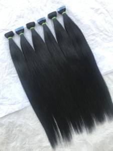 Extensions de cheveux humains Remy vierges, cuticules indiennes non traités, alignées, couleur naturelle, n ° 1, ruban adhésif de 20 pouces, lisses et soyeux, fournisseurs - Product Image 3