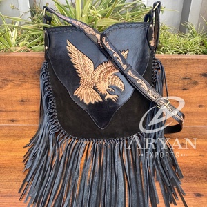 2024 venta al por mayor de alta calidad de cuero de gamuza con flecos bandolera águila herramientas Hippie Boho bolsos de hombro grandes para mujer - Product Image 1