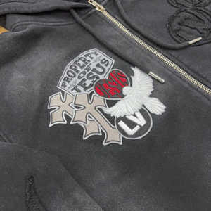 Topshow Streetwear Custom Acid Wash Sudadera con capucha Fabricante Sun Faded French Terry Vintage Distressed Bordado Zip up Hoodie - Product Image 3