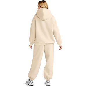 Conjuntos de 2 piezas de invierno de talla grande para mujer, moda de otoño, Sudadera con capucha de salón de gran tamaño con bolsillos, pantalones de chándal holgados, conjuntos de chándal tejidos - Product Image 3