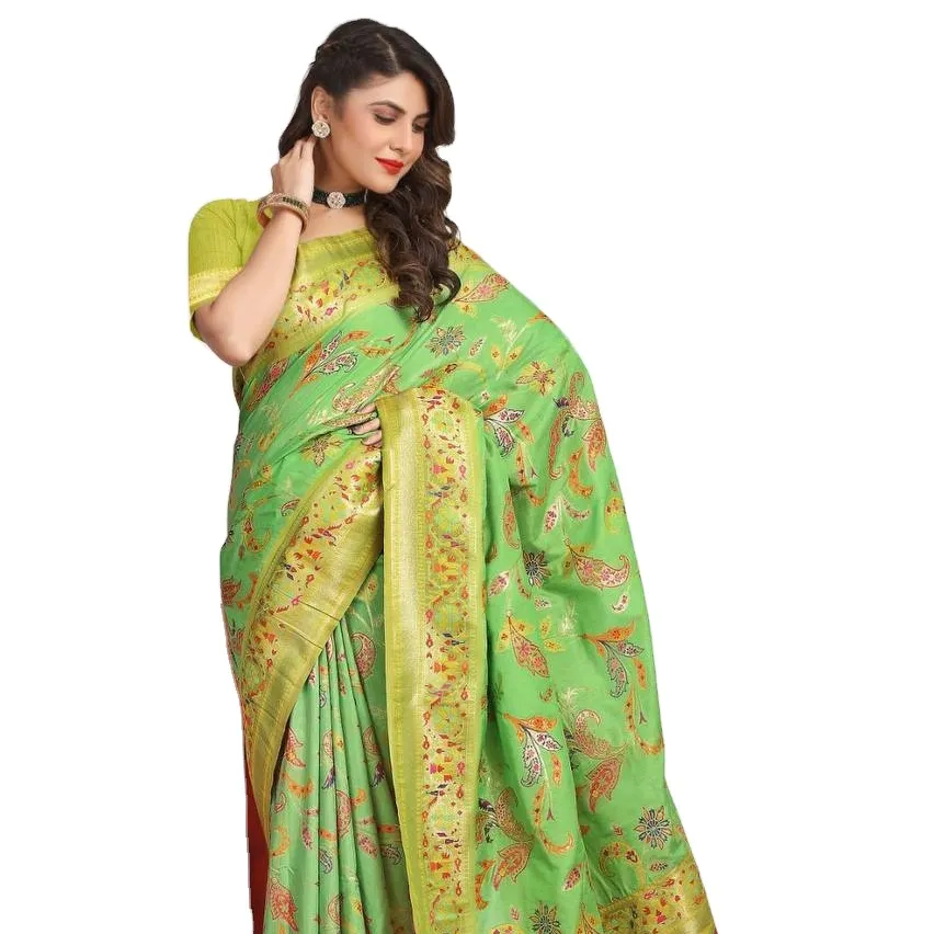 Пашмина дарбари шелк с плетением jari и разноцветная работа Meena с кисточкой и анарали платье из хлопка dupatta