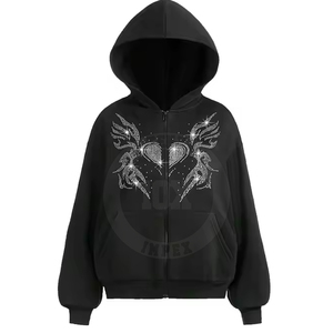 เสื้อฮู้ดผู้ชายแขนยาวประดับพลอยเทียม, เสื้อฮู้ดแฟชั่นทันสมัย100% ผ้าฝ้ายผสมทำจากหินไรน์สโตน - Product Image 1