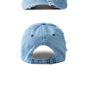Casquette de baseball avec sangle réglable Custom Classic Unisex Streetwear Hat Vintage Washed Distressed Denim - Product Image 6