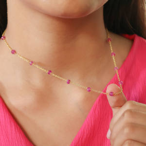 GOODSTONE Natural <b>Ruby</b> Beaded Chain <b>Necklace</b> for Women in 925 Sterling Silver Yellow Gold Filled Size 16 IN Birthstone Jewelry - Product Image 3