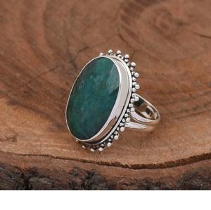 Bague émeraude en argent sterling 925 grande pierre précieuse ovale déclaration bande fendue bague de créateur perlée cadeau pour elle - Product Image 4