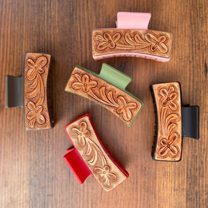 New Arrival Western Style Handmade <b>Tooled</b> Leather Hair Claw Clips Real Handmade Leather Hair Pins Accessories for Women and Girl - Product Image 6