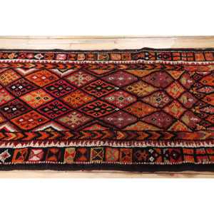 Turkish 3.2x11.3 ft Rug, Herki Vintage Rug, <b>Red</b> Ikat Rug <b>Wool</b> - Product Image 3