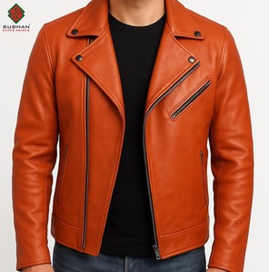 Chaqueta Bomber de Cuero Sintético Naranja Hecha a Mano, Estilo Clásico Vintage para Hombre, Forro de Lana con Patrón Sólido, Informal - Product Image 2