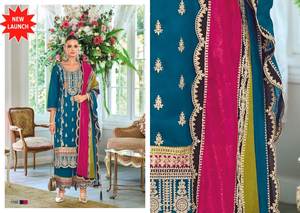 Tela de Seda Chinon Premium con Bordado Pesado y Trabajo de Lentejuelas, Salwar Kameez Ligero y Lujoso con Tallas Grandes y Colores Disponibles - Product Image 4