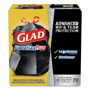 Glad 70358 30 pouces. X 32 pouces. 30 gallons. Sacs poubelle biodégradables épais et grands ForceFlexPlus avec cordon de serrage - Noir (70/carton) - Product Image 3