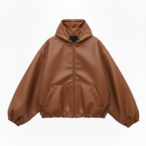 Sweat à capuche en cuir pour homme avec style streetwear, couche extérieure en simili cuir de qualité supérieure et doublure en polaire douce pour un look décontracté et tendance - Product Image 3