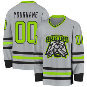 Custom Ice Hockey Jersey Gray Green Black Sublimated V-Neck Full Sleeve Polyester Adult Unisex Breathable <b>Sport</b> <b>Apparel</b> - Product Image 6