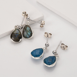 Pendientes de tuerca de bola de piedras preciosas de apatita facetada de pera-Pendientes de plata 925 Joyas-Pendientes de moda galvanizados de plata - Product Image 2