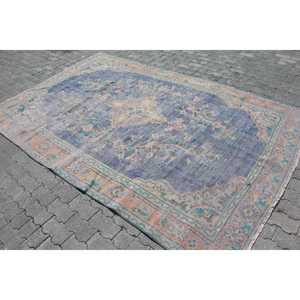 Tapis turc vintage 6,2x9,4 pi (189x288 cm), tapis oriental bleu orange - Product Image 2