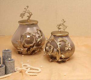 Modern Storage Jar for Home Kitchenware Aluminium & Glass Flower Design <b>Gold</b> Canister Round Storage Boxes <b>Bins</b> Flowers Jars Box - Product Image 3