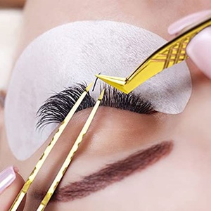 Ensemble professionnel de 5 pinces à épiler en acier inoxydable doré pour extensions de cils, outils de beauté pour volume, droites, courbées, applicateur 45/90, 10 mm - Product Image 6