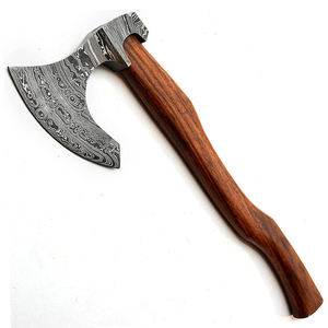 Hache de plein air en acier de Damas, motif fait main, avec long manche en bois, pour le camping, l'aventure, la chasse et l'équipement de survie - Product Image 4