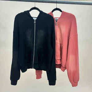 Style Vintage hommes 100% coton fermeture éclair gaufre sweats à capuche 500gsm acide lavage soleil délavé en détresse vêtements d'hiver chauds - Product Image 2