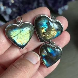 Collier en argent plaqué de haute qualité, pendentifs en labradorite bleue, forme de cœur tendance, charmes en cristal de mariage, mode enfant - Product Image 1