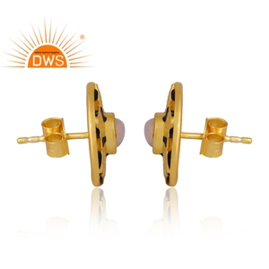 Venta caliente plata esterlina 18K chapado en oro Natural etíope ópalo y esmalte piedra preciosa Stud pendiente joyería personalizada para regalo de mujer - Product Image 4