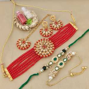 Conjunto de collar de Gargantilla tradicional y Combo de diseñador Rakhi para mujeres y hermanos Regalo étnico perfecto para Raksha Bandhan, festivales - Product Image 3