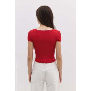 Camiseta Casual de Manga Corta con Ribete, Corte Ajustado, Estilo Y2K, Estampado Vintage, Algodón y Elastano, Tallas XS a 2XL para Verano - Product Image 4