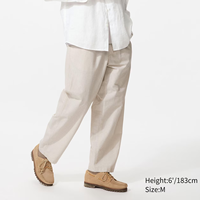 Pantalon décontracté pour homme à rayures verticales, coupe ample, kaki clair, respirant, en lin, idéal pour la plage – Personnalisation OEM
