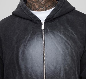 Zip Up Acid Wash With Sun Fade Nueva moda Hombres Otoño Invierno Con capucha Calle Manga larga Color sólido Con capucha Top Sudaderas con capucha - Product Image 5