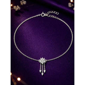 NOVAMART Fine Buy 100% <b>Real</b> 925 Silver Anklets/ Payal for Women & Girls 14k Gold Plated with Cute Diamond Main Stone Material Wh - Product Image 2