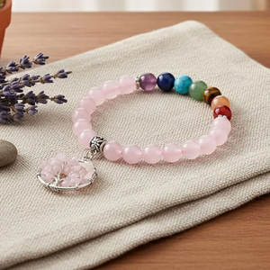 Impresionante Pulsera Artesanal de Cuarzo Rosa Natural de 8mm con Cuentas Perforadas y Engaste de Bisel para Joyería de Moda, Regalo de Aniversario - Product Image 2