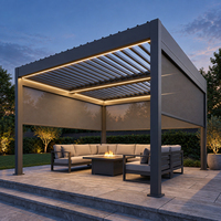 Pergola bioclimatique motorisée en aluminium pour patio extérieur avec lames orientables et éclairage LED pour jardin de villa