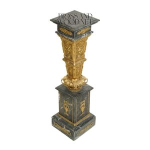 Socle antique de luxe en marbre gris avec sculptures baroques en laiton ornées - Product Image 2