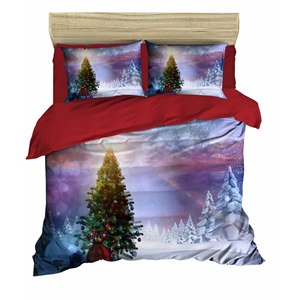 Ensemble de housse de couette double en coton Ranforce 100% avec impression numérique classique et festive de Noël, 3 pièces pour la literie de la maison - Product Image 2