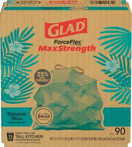 Sacs poubelle de cuisine en plastique épais transparent Glad ForceFlex MaxStrength 13 gallons Bahama Bliss pour 90 unités - Product Image 1