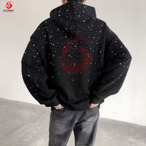 Y2K Style hommes poids lourd confortable coton à capuche sur mesure coupe régulière brodé strass conception écologique bricolage - Product Image 3