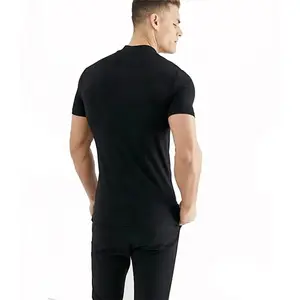 Yüksek kalite özel işlemeli düz renk ince sağlıklı tişört 92 pamuk erkekler için 8 Spandex T Shirt