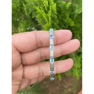 925 Silver Fashion <b>Bangle</b> <b>Bracelet</b> with Aquamarine Stone - Product Image 1