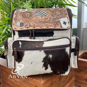 Mochila de viaje multifunción de hombro de piel de vaca con diseño exclusivo a cuadros de cuero genuino con logotipo personalizado para hombres y mujeres - Product Image 1