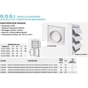 Tecnosystemi G.Q.G.I. Rejillas y Grelas Empotradas Cuadradas de ABS Blanco con Aletas de Gravedad - Product Image 4