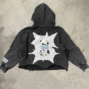 Logo personnalisé lavé à l'acide en détresse Patch brodé à capuche pour hommes 100% coton Design personnalisé Streetwear Couleur unie hiver - Product Image 5