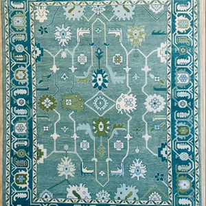 Tapis moderne contemporain cadet vert et bleu Ensemble de style Afgan Oushak - Product Image 1