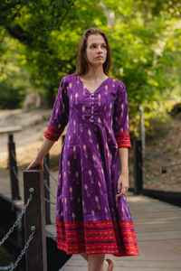 Robe Ikat Lola tissée à la main en pur coton, longueur mollet, style bohème, faite à la main, éthique, décontractée, pour les occasions spéciales - Product Image 5