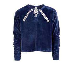 Felpa Invernale Ideology per Ragazze, Blu Scuro in Velluto con Lacci e Cappuccio, Taglia Media, Motivo Tinta Unita e Logo in Tessuto - Product Image 1