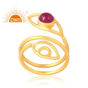 Anillo de piedras preciosas de cuarzo de Aventurina roja Natural chapado en oro de 18 quilates de Plata de Ley 925 más vendido, fabricante de joyería fina Demi - Product Image 1