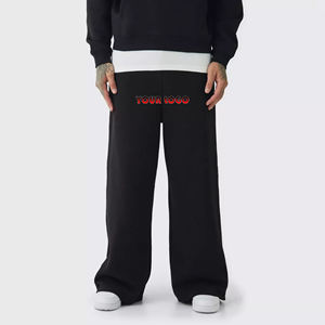 Haute qualité sur mesure jambe large couleur unie poids lourd Streetwear lavé pantalon personnalisé imprimé Logo respirant pantalons pour hommes - Product Image 1