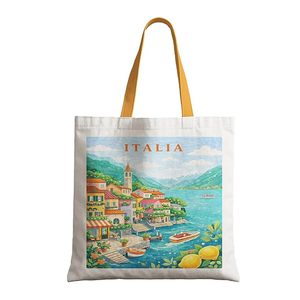 Bolsa de Tela de Algodón con Estampado del País Más Visitado de Italia, Personaliza tu Bolsa con la Emoción de tu País - Product Image 4