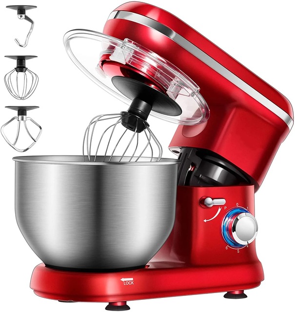 Household Kitchen Electric Hand Blender 1400W 6-Speed Stainless Steel 6 Blades 6.5QT Capacity with Dough Hook