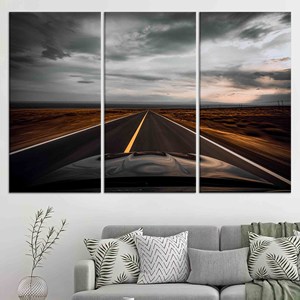 Impresión en lienzo de paisaje de carretera asfaltada: decoración de pared con vista de carretera abierta, JUEGO DE 3 LIEÑOS - Product Image 1